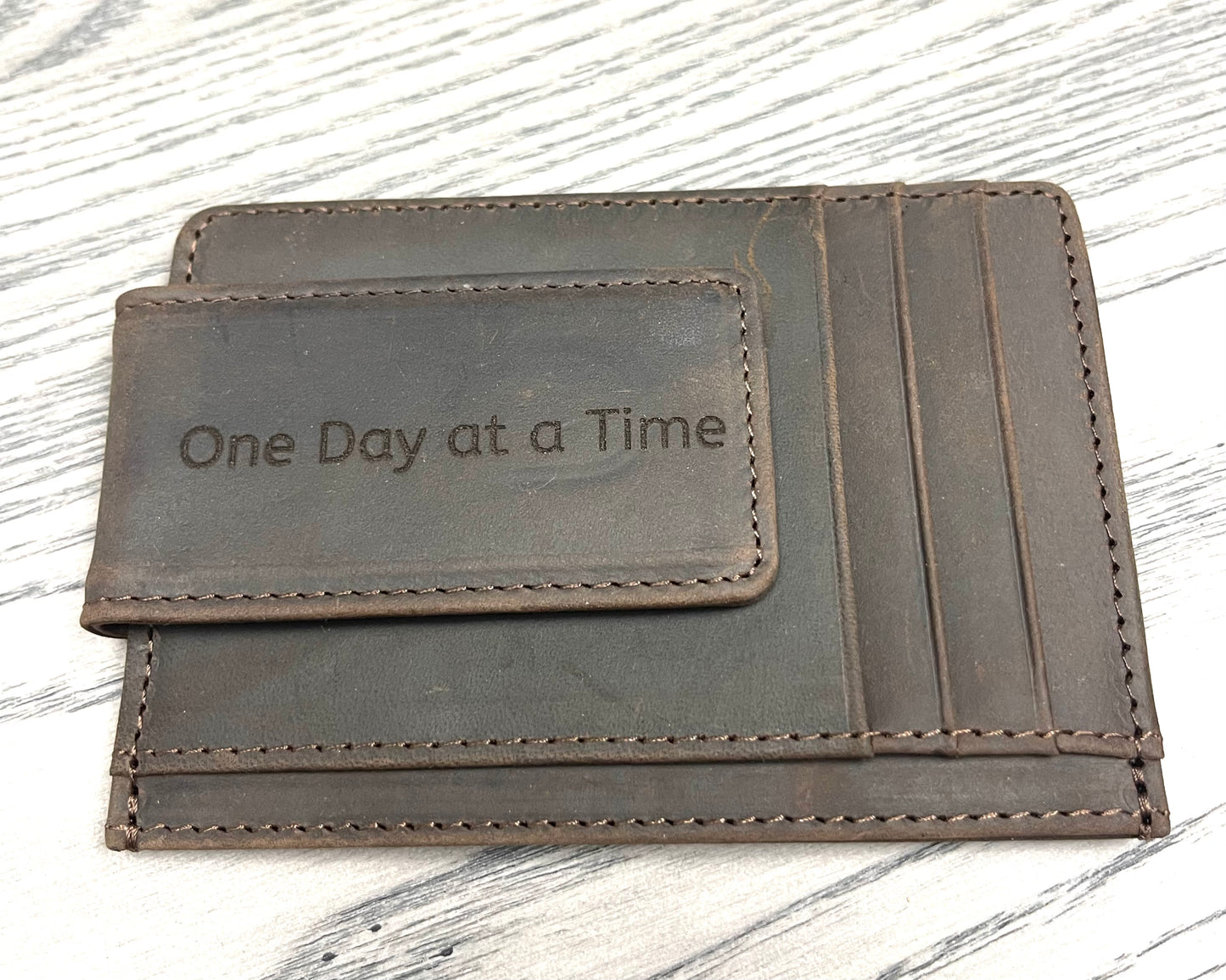Leather Wallet with Magnet Clip-One Day at a Time
