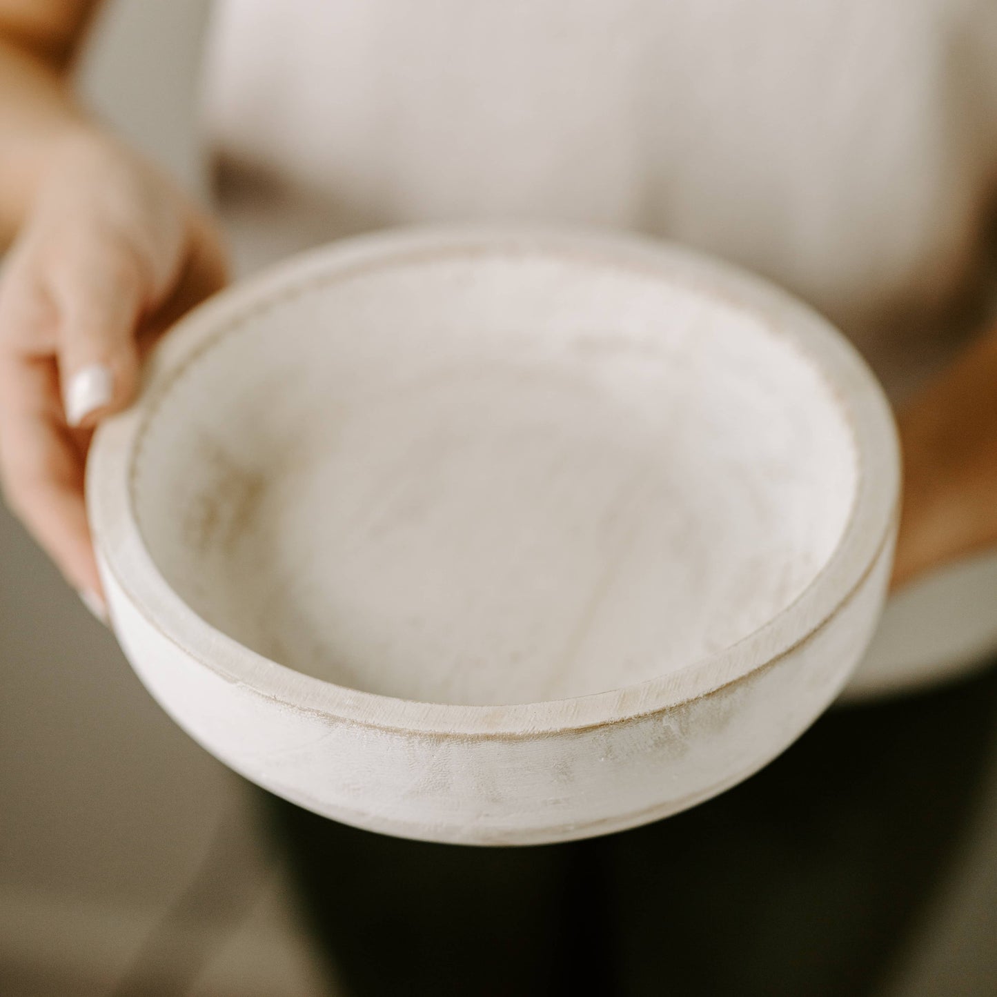 Whitewash Decorative Wood Bowl