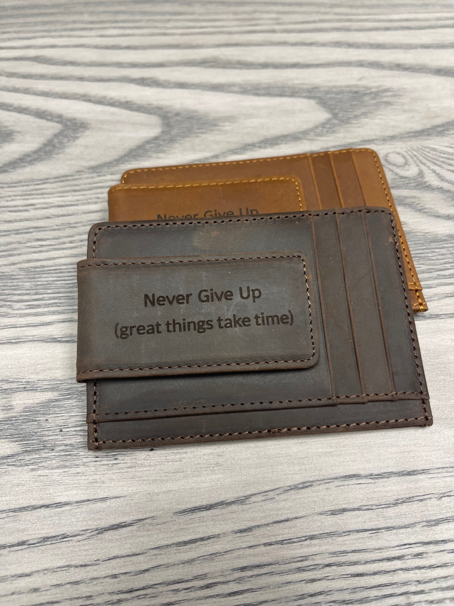 Leather Wallet with Magnet Clip-One Day at a Time