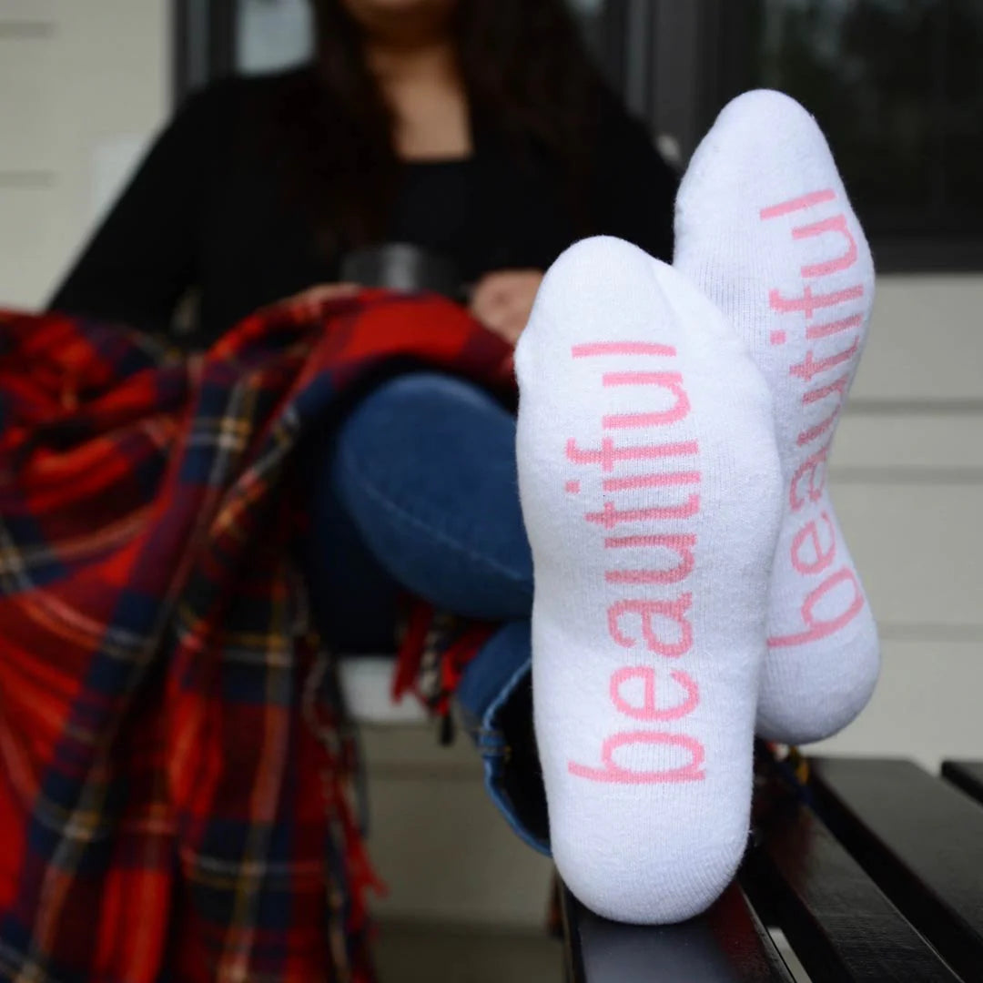 "I am beautiful" - notes to self socks