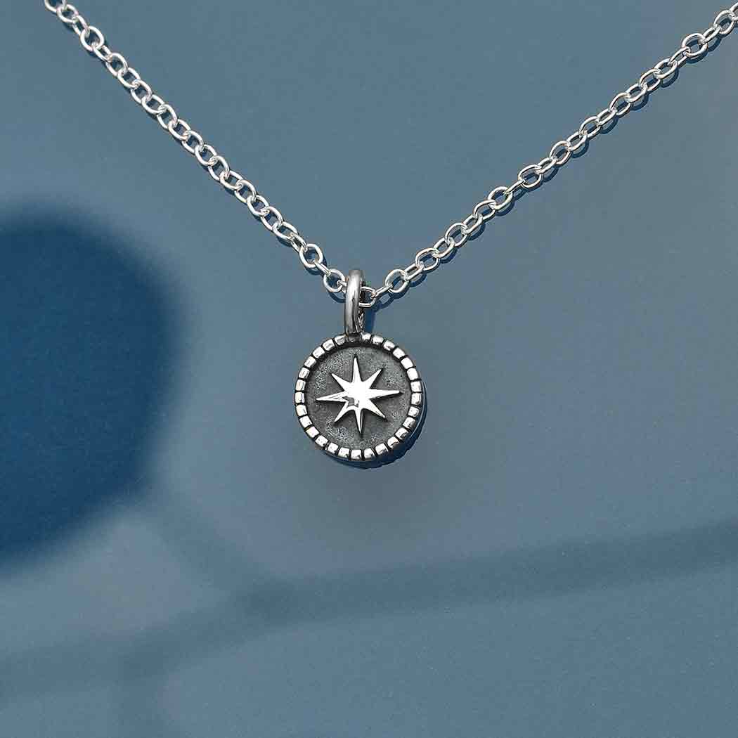 Sterling Silver Compass Necklace 18 Inch