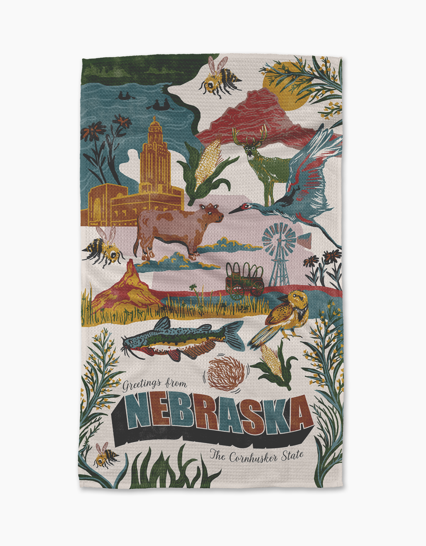 Greetings From Nebraska Geometry Tea Towel