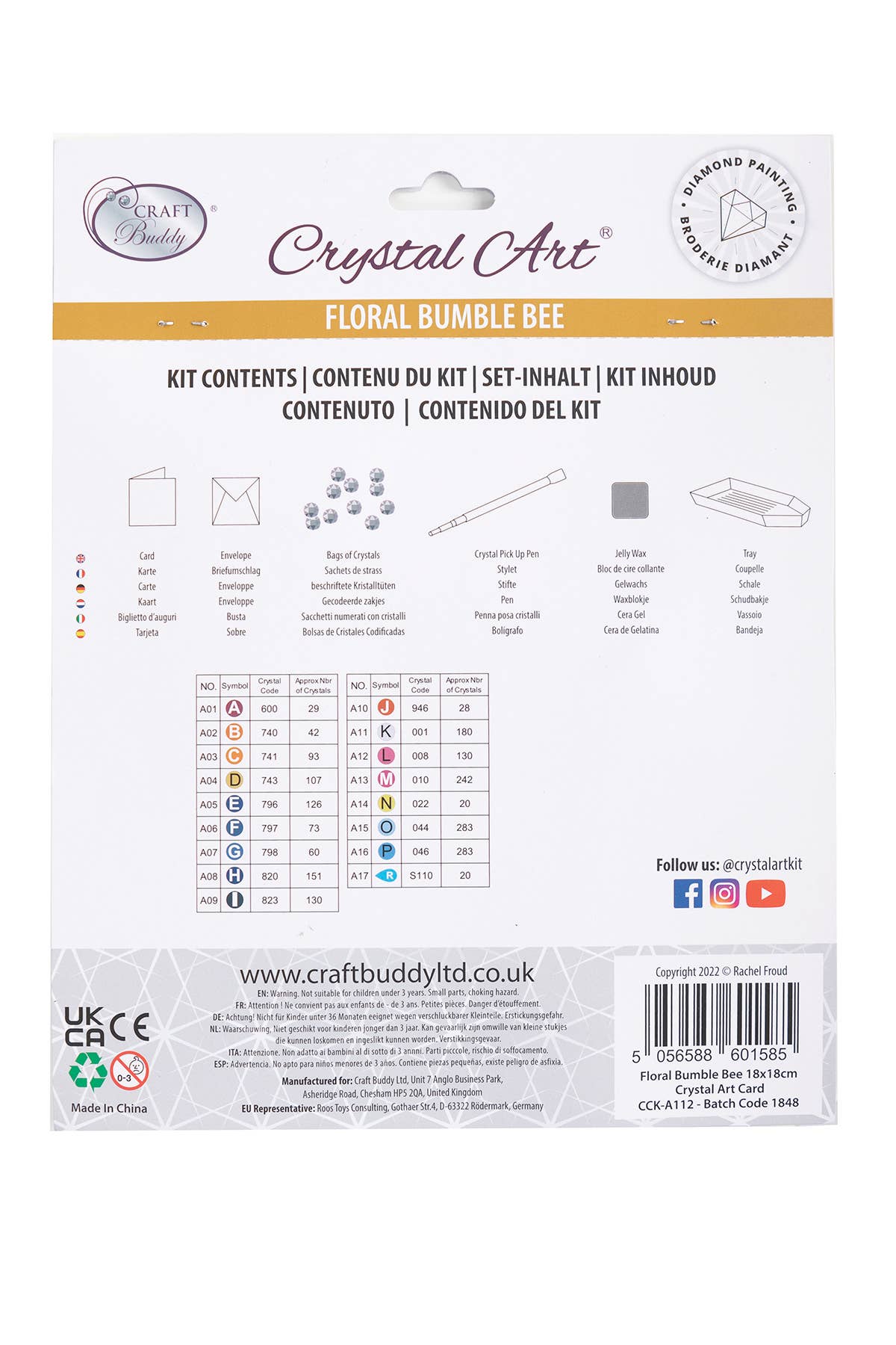 Floral Bumble Bee Crystal Art Card Kit