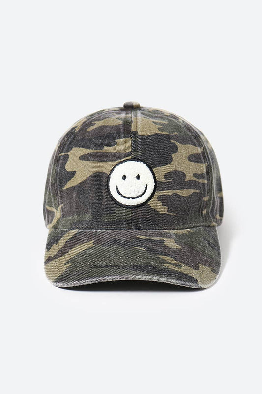 Chenille Patch Smiley Camo Baseball Cap