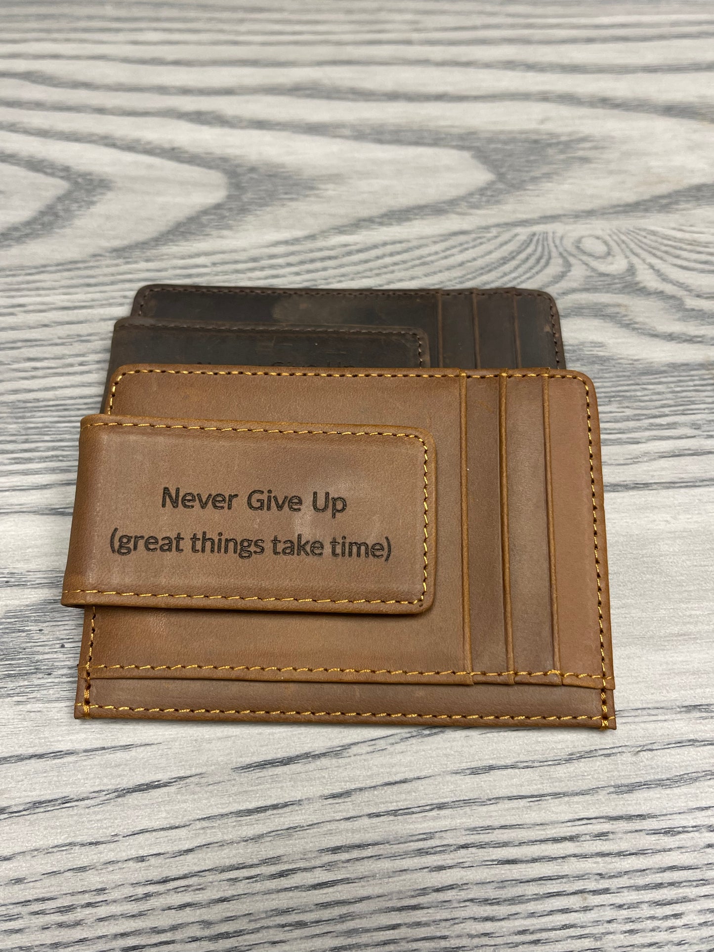 Leather Wallet with Magnet Clip-One Day at a Time