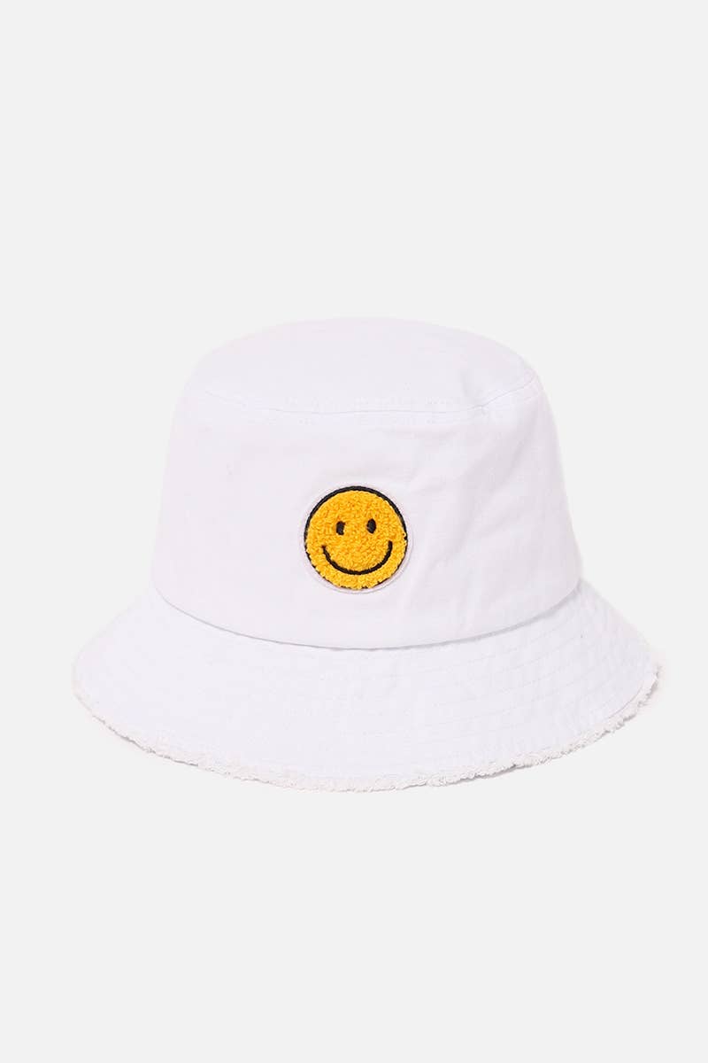 Chenille Patch Smiley Face Bucket Hat
