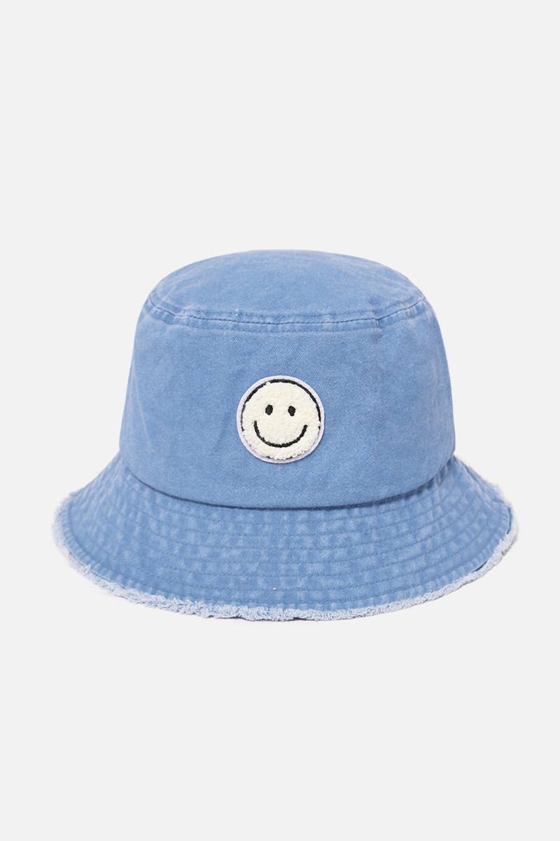 Chenille Patch Smiley Face Bucket Hat