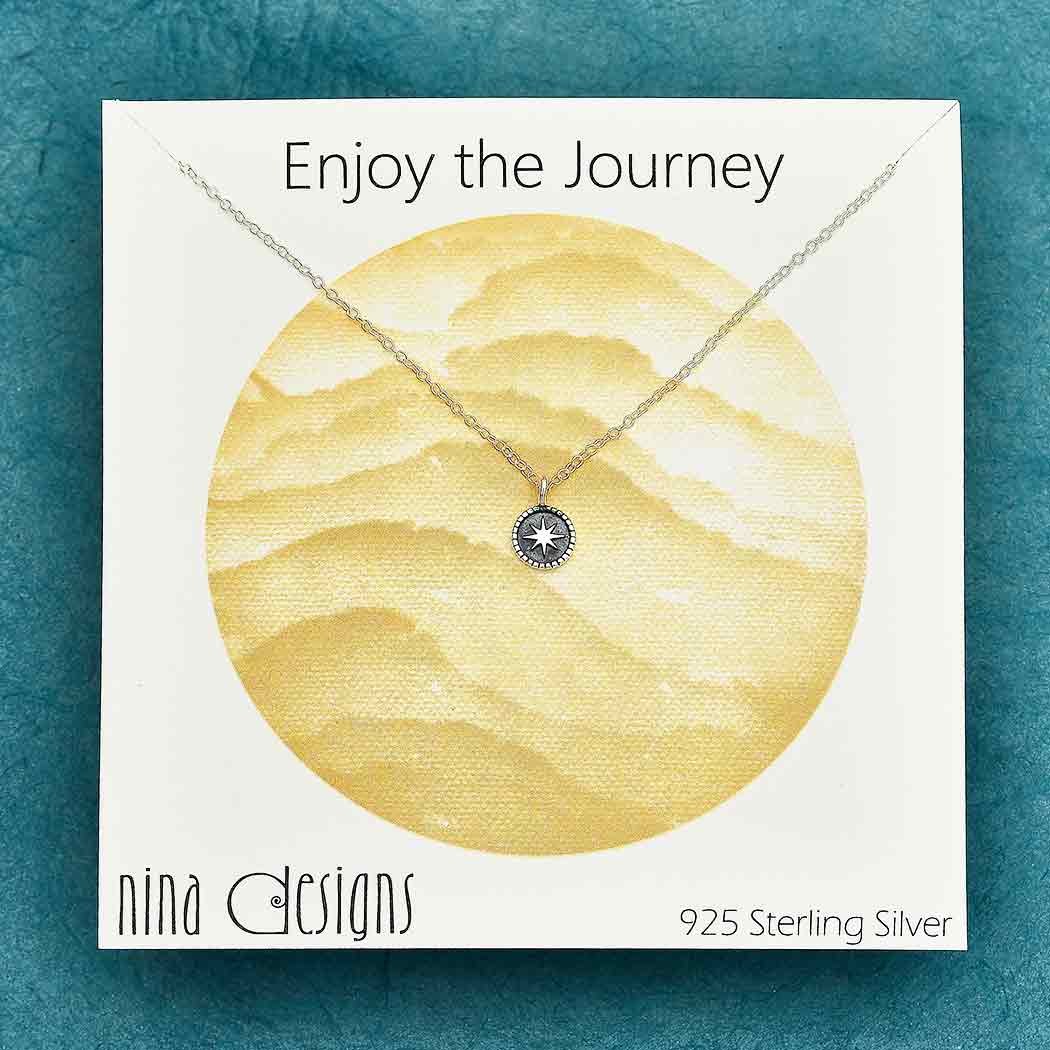 Sterling Silver Compass Necklace 18 Inch