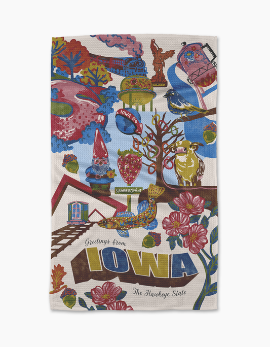 Greetings From Iowa Geometry Tea Towel