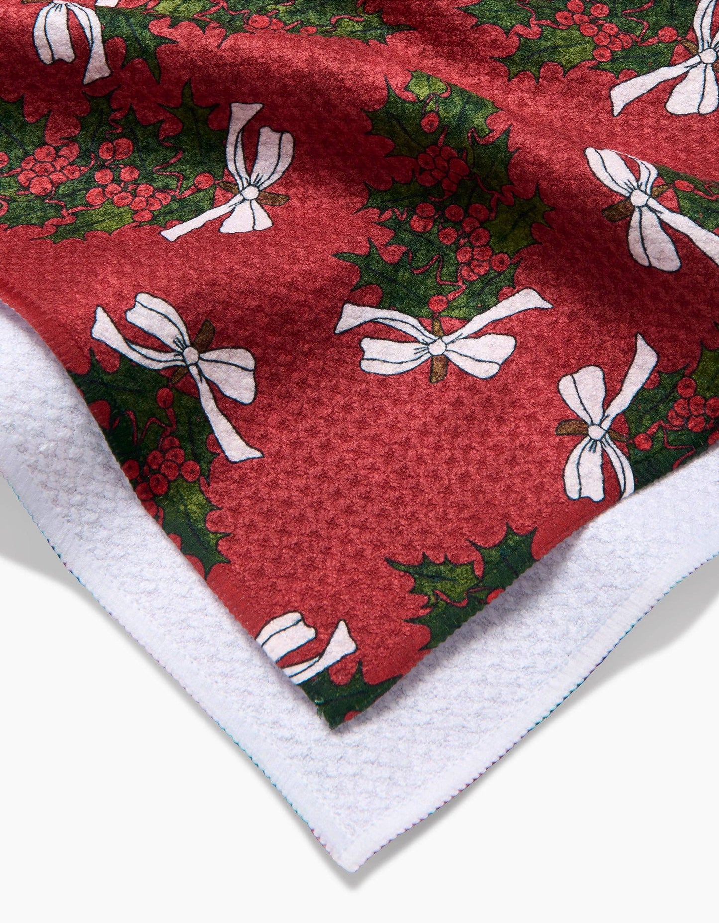 Christmas Berry Bow Geometry Tea Towel