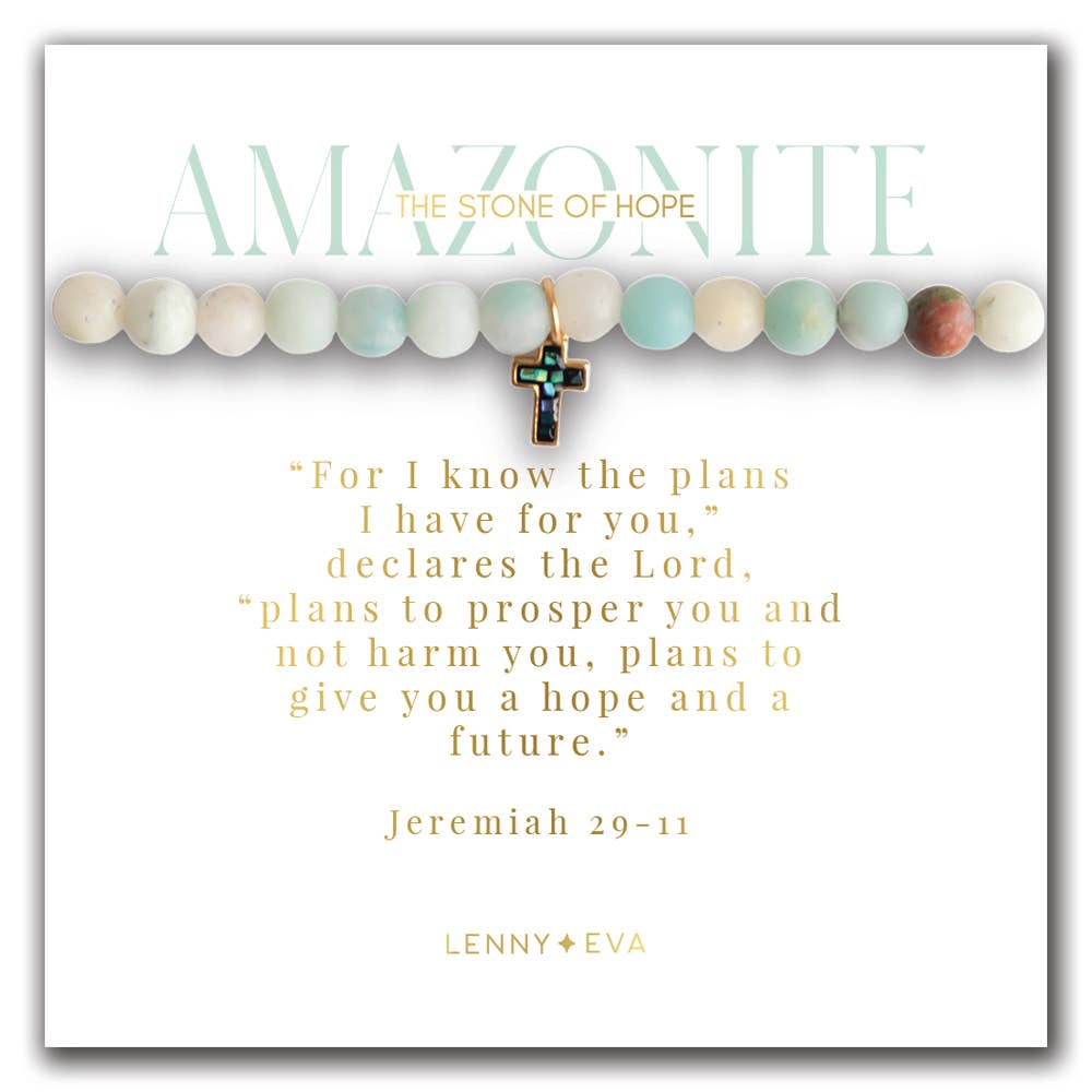 Scripture Bracelet With Cross Charm-Amazonite