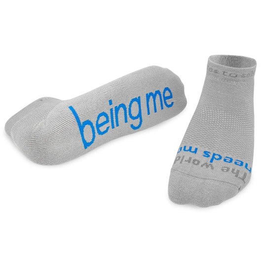 "The world needs me - being me" - notes to self socks