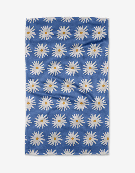 Blue Daisies Geometry Tea Towel