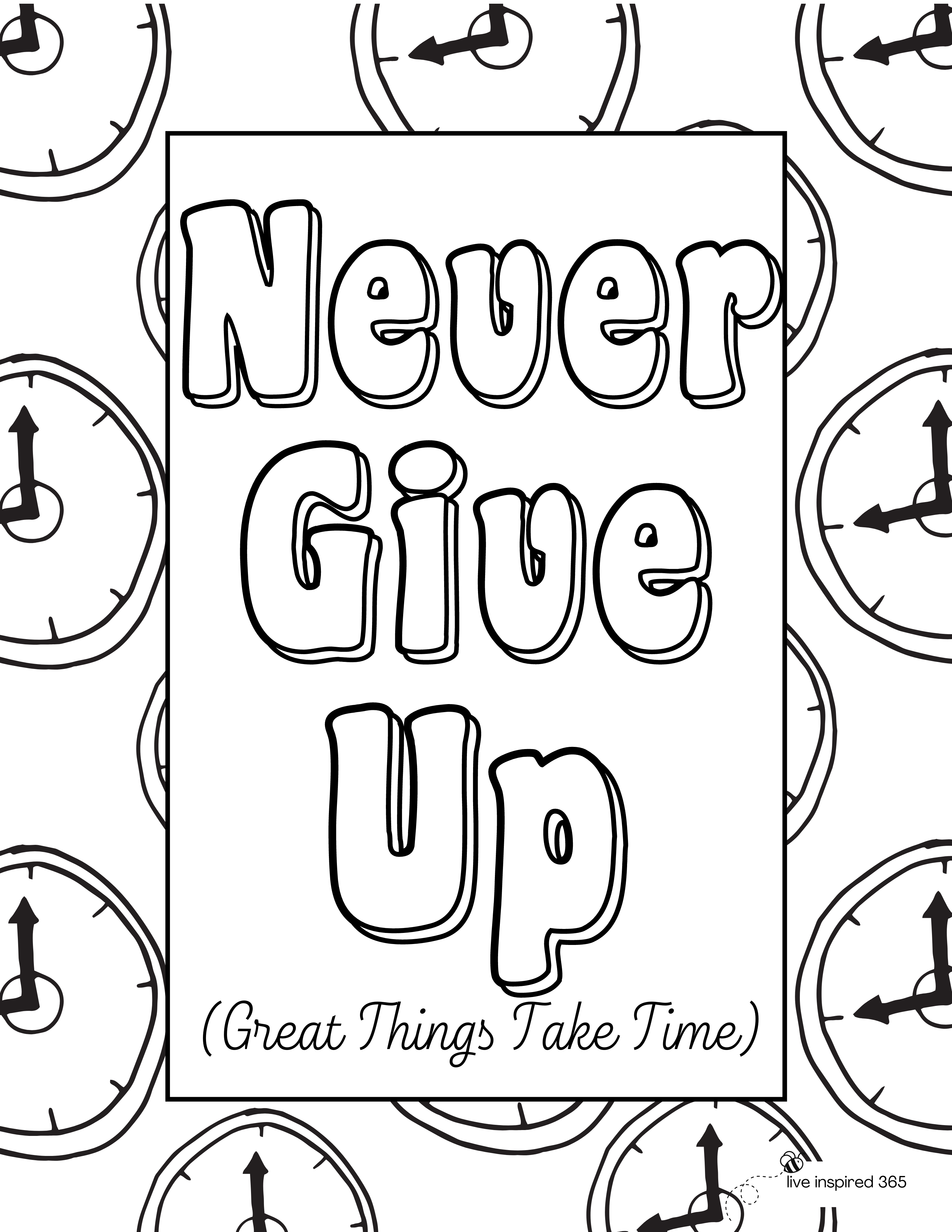 Never Give Up-Coloring Page – live inspired 365