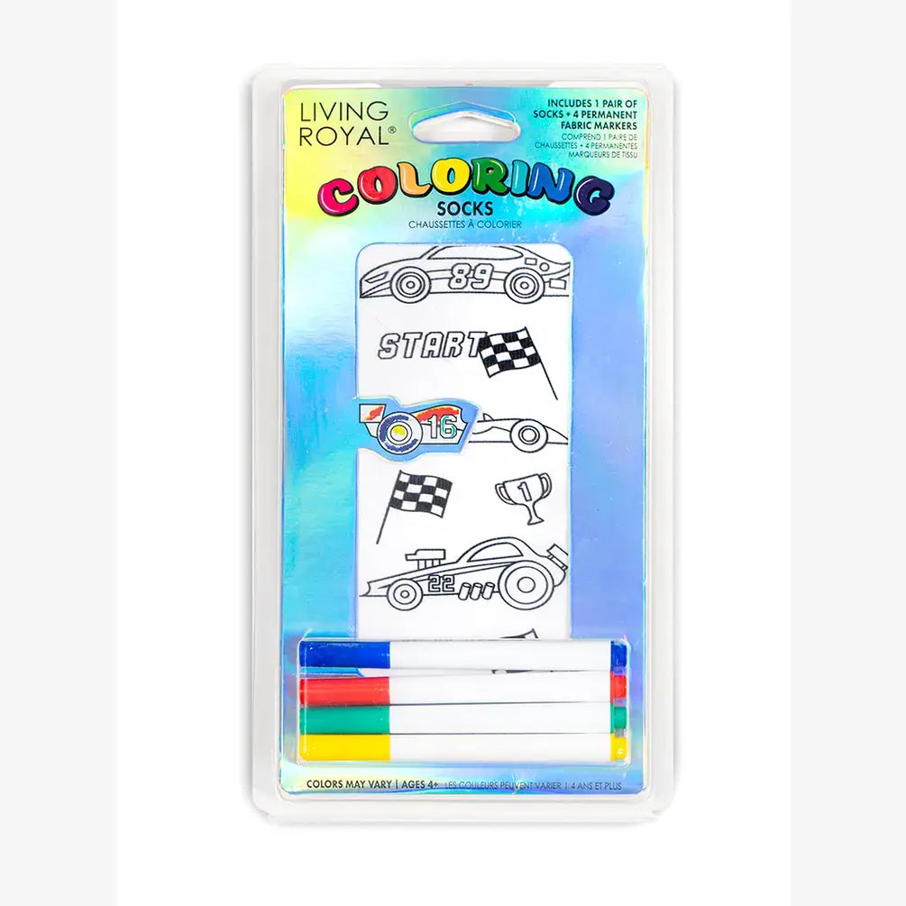 Race Cars Coloring Kit Socks
