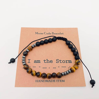 Morse Code Tiger's Eye Stretch Bracelet