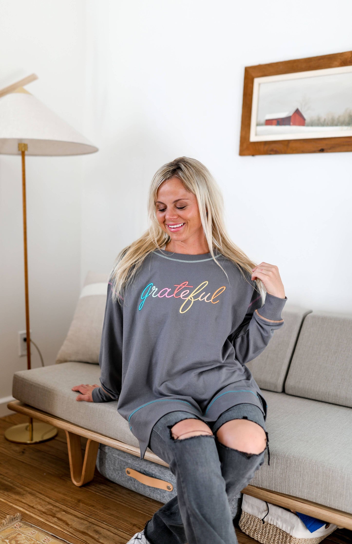 Grateful 3D Embroidery - Light Weight Stitch Sweatshirt