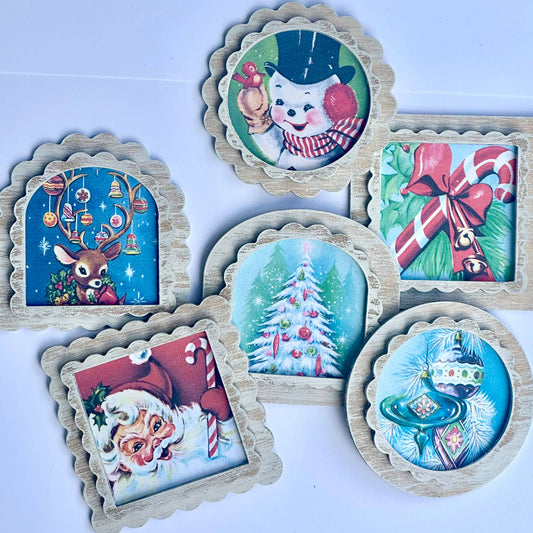 Vintage Style Retro Christmas Magnets