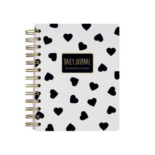 Black and White Hearts Spiral Weekly Diary