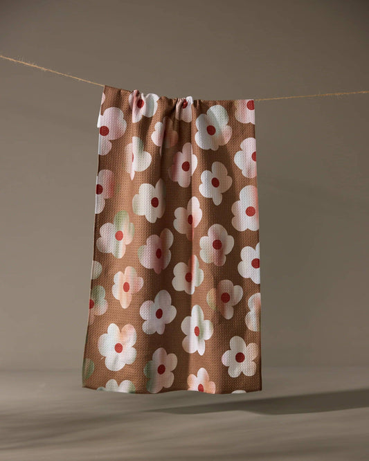 Brushed Bouquet Brown Geometry Tea Towel