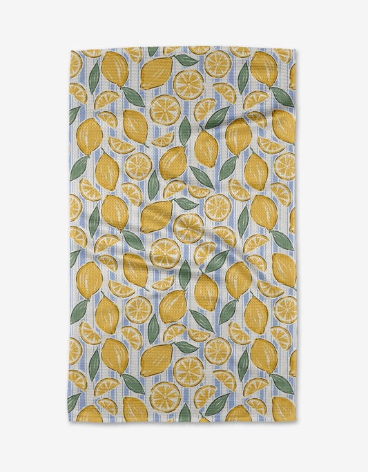 Sour Lemon Stripes Geometry Tea Towel