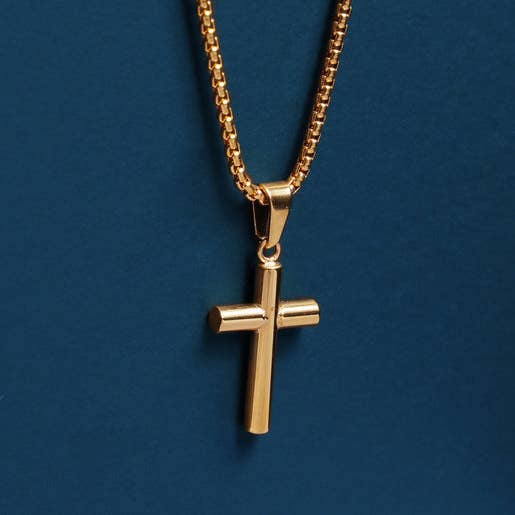 Men's Bamboo Style Gold Cross Pendant Necklace