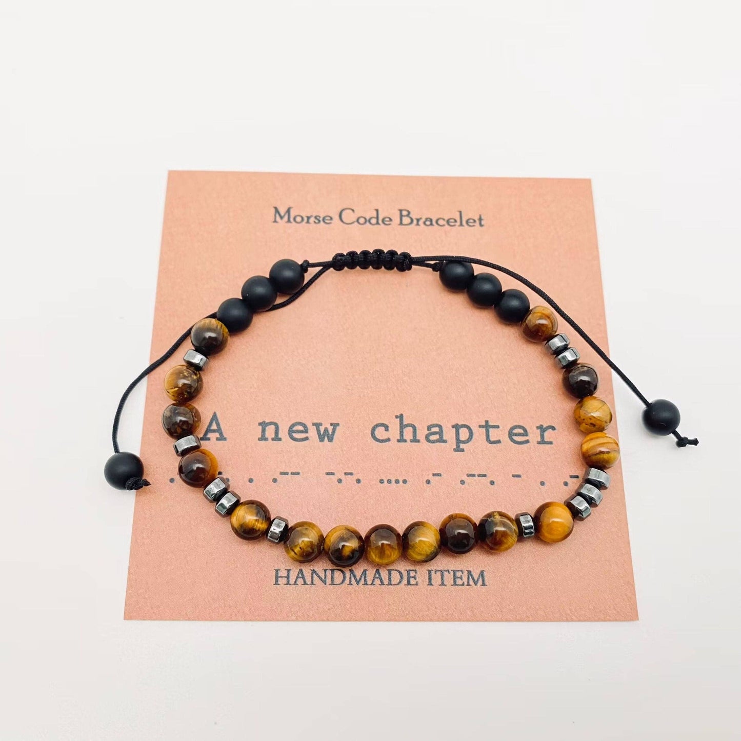Morse Code Tiger's Eye Stretch Bracelet