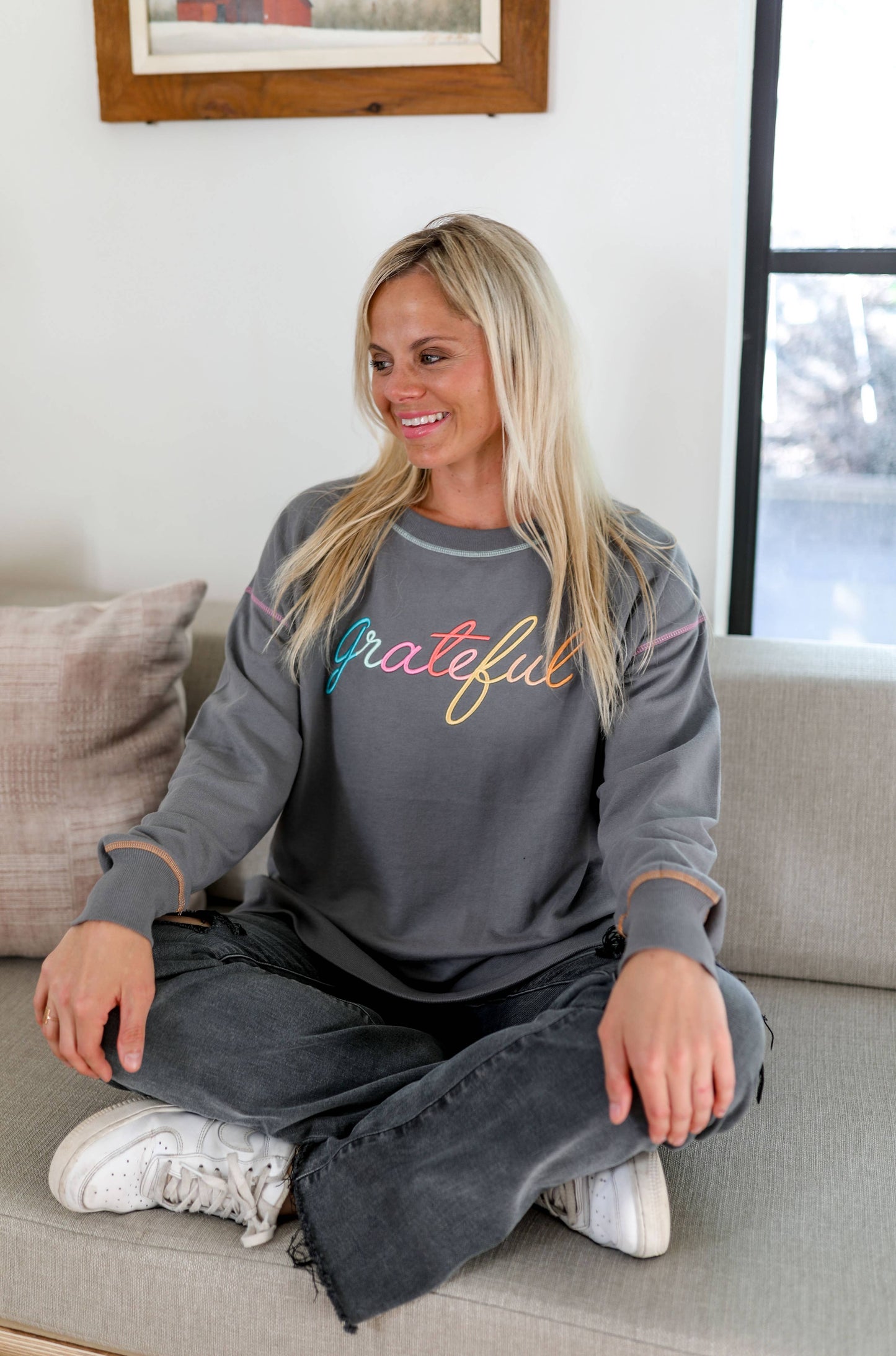 Grateful 3D Embroidery - Light Weight Stitch Sweatshirt