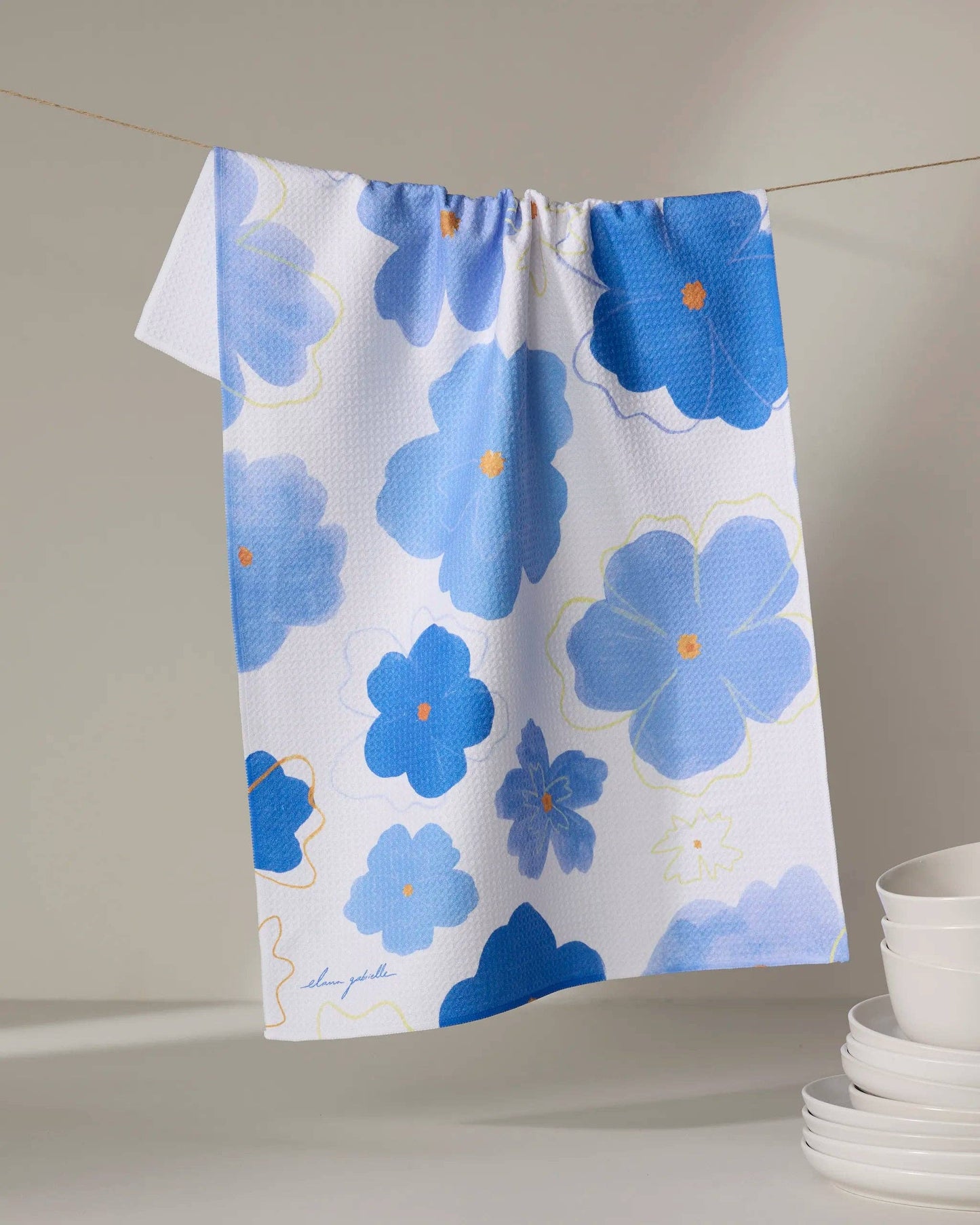 Blue Blossoms Geometry Tea Towel