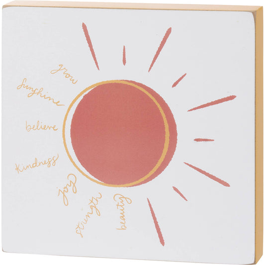Kindness, Joy. Strength, Grow Block Sign