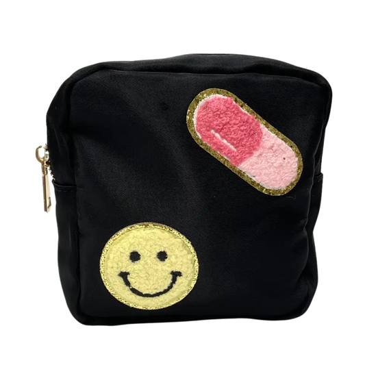 Smiley & Pill Black Pouch
