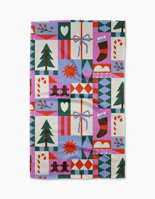 Festive Christmas Quilt Geometry Tea Towel