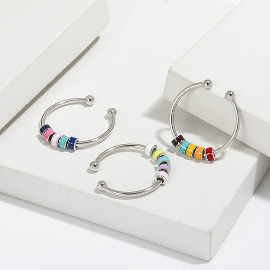 Rainbow Anxiety Spinner Ring in 925 Sterling Silver