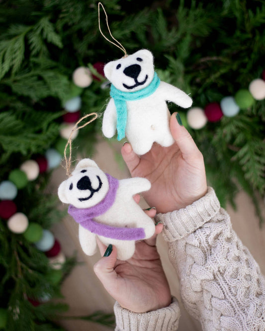 Happy Bear Holiday Eco Wool Ornament