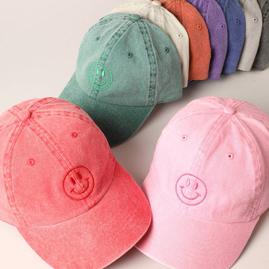 Happy Face Embroidered Cotton Baseball Cap