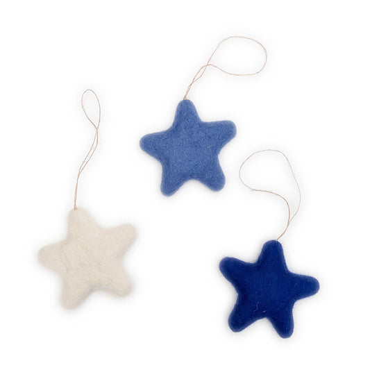 BLUE Jumbo Bright Stars Holiday Eco Wool Ornament Set of 3