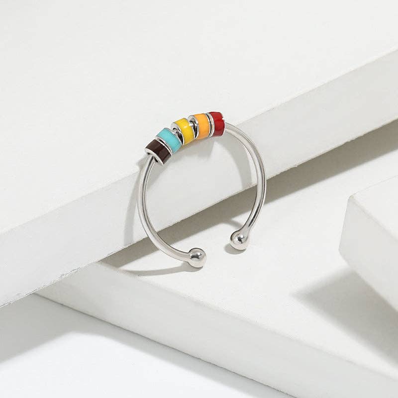 Rainbow Anxiety Spinner Ring in 925 Sterling Silver