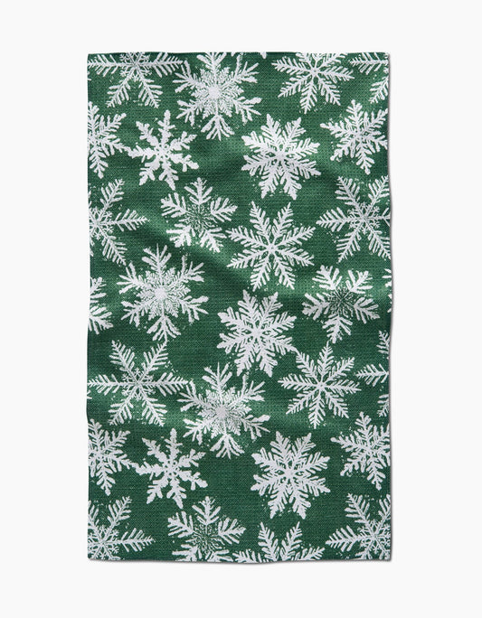 Snowy Days Green Geometry Tea Towel