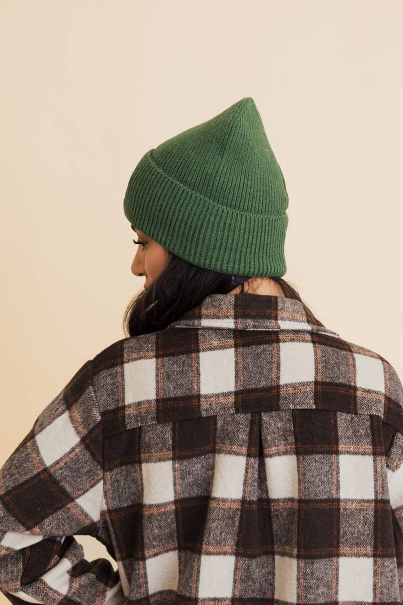 Happy Face Embroidered Ribbed Knit Beanie