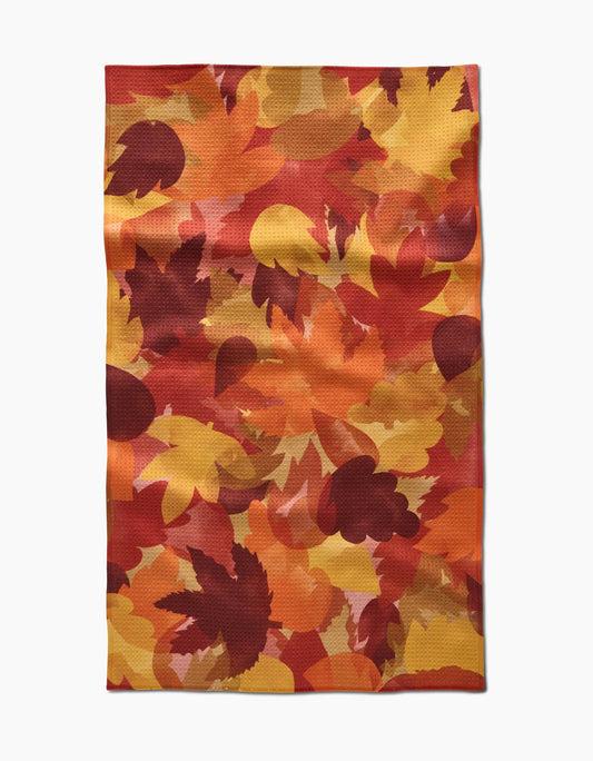 Watercolor Fallen Leaves Geometry Tea Towel