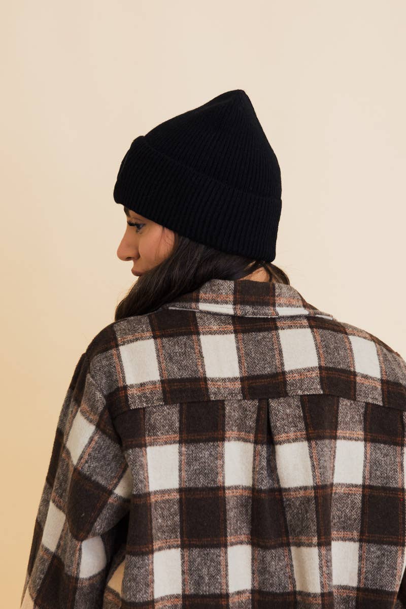 Happy Face Embroidered Ribbed Knit Beanie