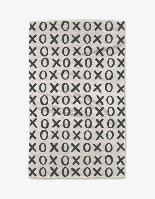 Hug and Kiss White Geometry Tea Towel