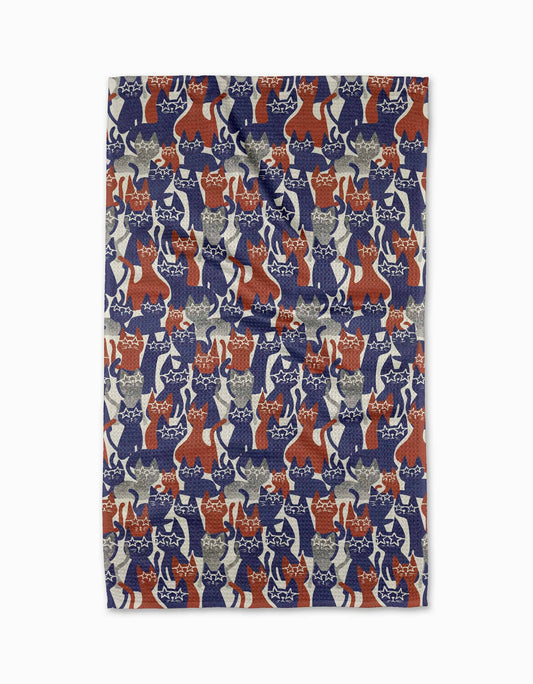 Parading Cats Geometry Tea Towel
