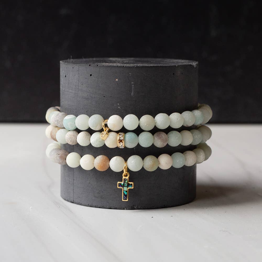 Scripture Bracelet With Cross Charm-Amazonite