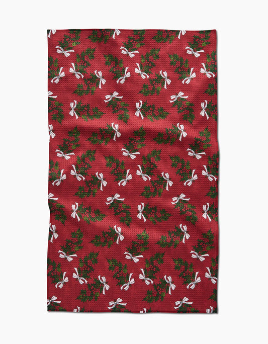 Christmas Berry Bow Geometry Tea Towel