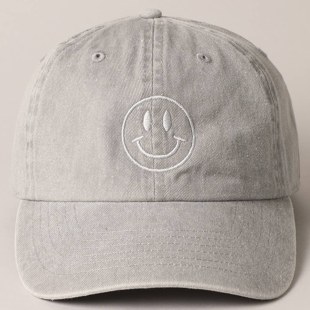 Happy Face Embroidered Cotton Baseball Cap