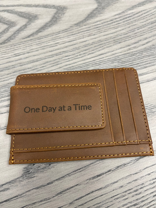 Leather Wallet with Magnet Clip-One Day at a Time