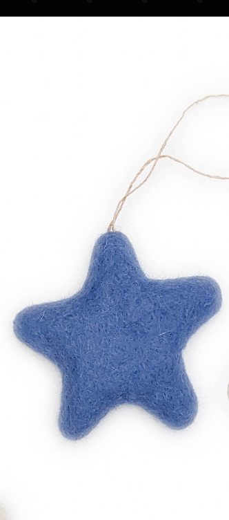 BLUE Jumbo Bright Stars Holiday Eco Wool Ornament Set of 3