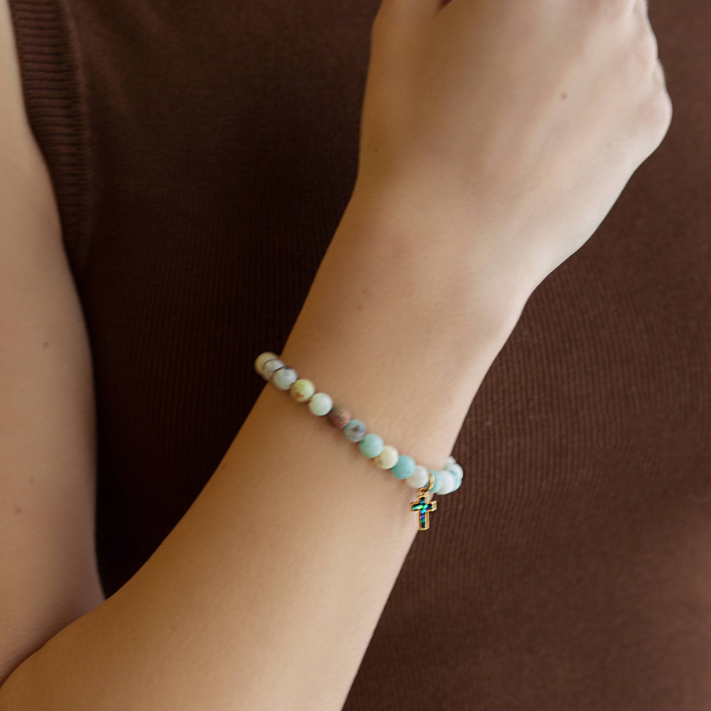 Scripture Bracelet With Cross Charm-Amazonite