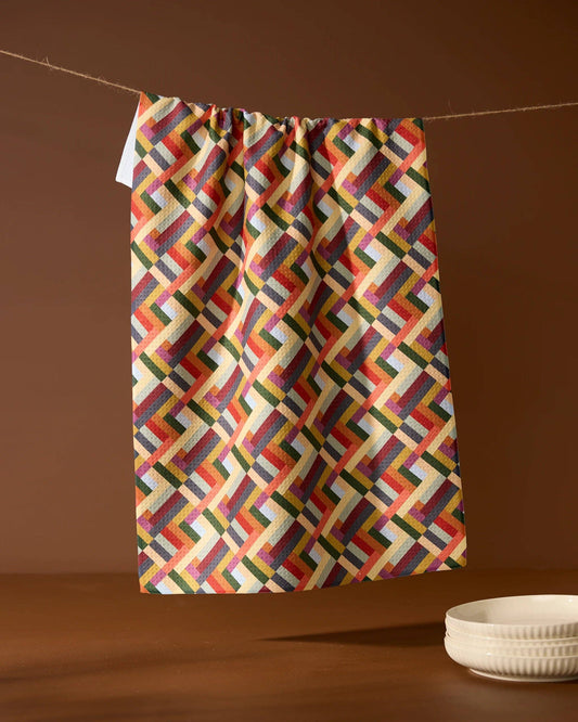Vivid Cascade Geometry Tea Towel